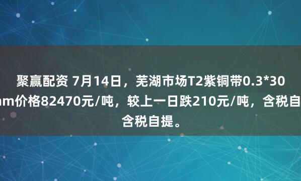 聚赢配资 7月14日，芜湖市场T2紫铜带0.3*300mm价格82470元/吨，较上一日跌210元/吨，含税自提。